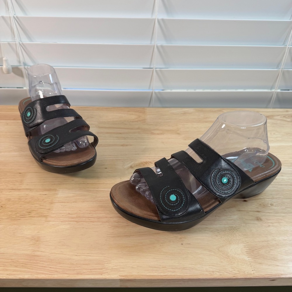 Dansko‎ Dixie Dress Sandals Women's Black Blue Leather Slip-On Comfort - 11